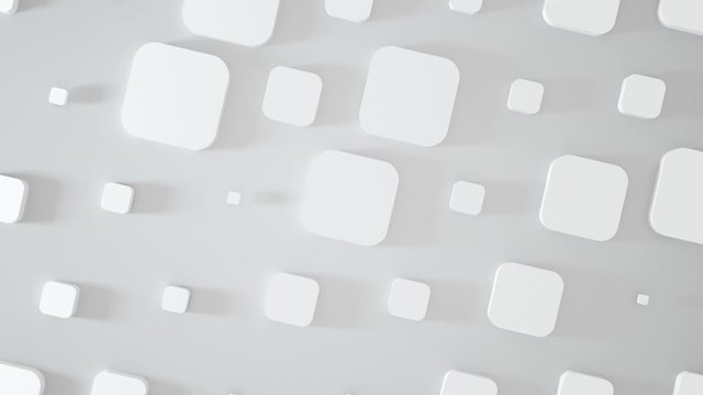 Abstract 3D white cubes scale and  rotating around. Animation shapes background. 4k render footage. Seamless loop.