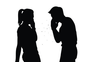 Coughing man in public silhouette vector