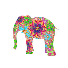 Elephant. Silhouette of an animal with a pattern of flowers.