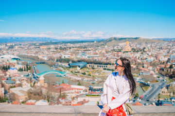 Tbilisi city panorama. Old city, new Summer Rike park, river Kura, the European Square and the Bridge of Peace © travnikovstudio