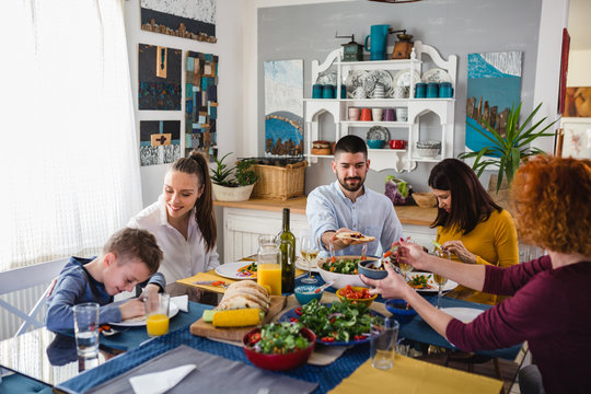 Family Vegetarian Food Diner Party At Home