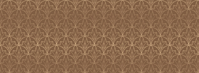 Luxury Wallpaper Vector. Golden Fabric design texture with 17:9 size. Art decoration with Geometric pattern consisting of lines, Trendy style background for Wrapping paper, cover background and print.