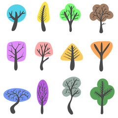 A Collection of Colorful Abstract Cartoon Trees to Make a Forest of Woodland Vector 