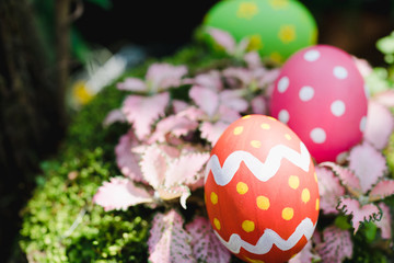 Beautiful Easter Multi color egg on garden