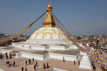 People walking in front of Bodhnath stupa at Kathmandu on Nepal