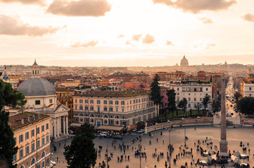 Fototapeta na wymiar Rome Italy -View of piazza del Popolo (Popolo square) in Rome and Santa Maria in Montesanto and Santa Maria dei Miracoli.