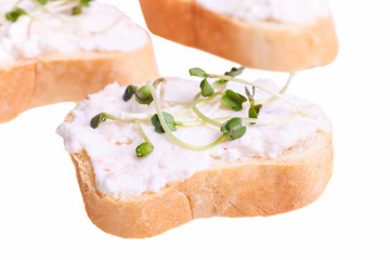 Sandwich with pasta and microgreens