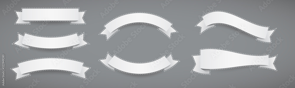 Canvas Prints set of white paper banner flat style ribbons with dashed outline
