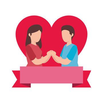 couple with heart and ribbon isolated icon vector illustration design