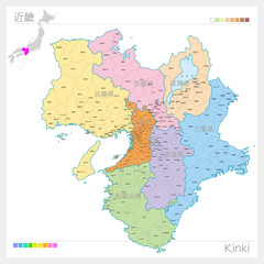 近畿の地図・Kinki（色分け） - obrazy, fototapety, plakaty
