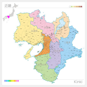 近畿の地図・Kinki（色分け）