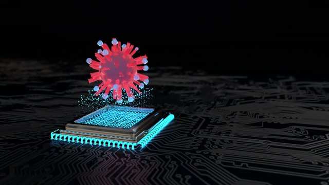 A 4k video of virus hardware infection. Prores 4444.