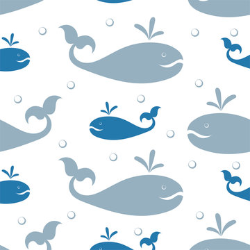 Whale fish. Seamless pattern with a fabulous animal. Vector image.