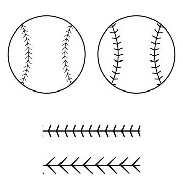 Baseball ball icon silhouette with lacing border pattern vector.