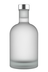 Misted or Frozen White Matte Glass Bottle of Vodka, Gin, Tequila or other Alcohol with Drink and Metallic Cap. 3D Render Isolated on White Background.