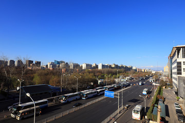 urban architectural landscape of Huixin West Street in Beijing, China