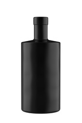 Black Glass Bottle of Gin, Vodka, Tequila, Balsam, Tincture, Liquor or other Alcohol. 3D Render Isolated on White Background.