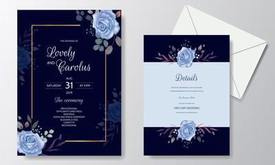 Wedding invitation card set template with beautiful watercolor floral and leaves