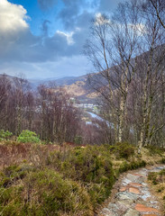 a view of loch leven and kinlochleven in the argyll region of the highlands of scotland shot from the west highland way in winter