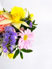 Partially blurred bouquet of colorful flowers