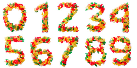 Arabic numeral  from multi-colored chewing marmalade