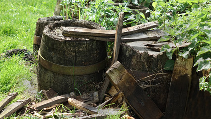 old wooden barrels