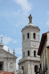 tower of cathedral with statue in Valladolid Spain