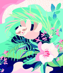 Obraz na płótnie Canvas sloth in flowers