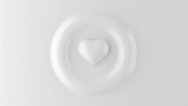 3d render of pulsating white heart sending ripples on background. 4k seamless loop animation.