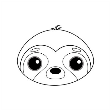 Cute and gentle little sloth vector image on white background. Sticker in the style of Kawaii, icon, Emoji. Coloring book for children.