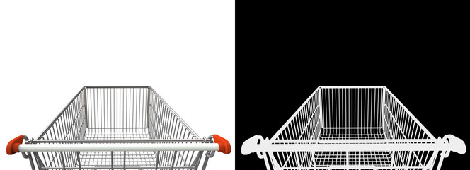 First-Person View of Shopping Cart with Alpha Mask for Easy Adding. 3D Render Isolated on White Background.
