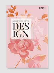 Flowers roses and foliage wedding invitation card template design, modern floral and leaves set. Realistic vector wedding ceremony design, holiday invitation