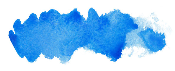 Abstract blue hand drawn watercolor stain isolated on white background