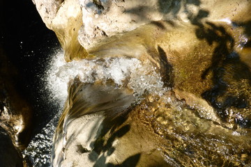 Detail of a waterfall cascading down rocks as seen from above