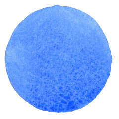 Abstraction hand drawn blue watercolor circle isolated on white background.