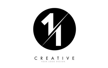 11 1 1 Number Logo Design with a Creative Cut and Black Circle Background. - obrazy, fototapety, plakaty