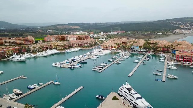 Unique generic aerial view of luxury exclusive residential Sotogrande Bay from Costa del Sol - SPAIN. Largest privately residential development in Andalusia. World riches people reside here.Forward 