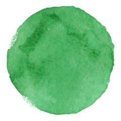 Abstraction hand drawn green watercolor circle isolated on white background.