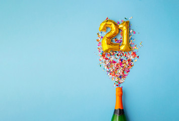 21st anniversary champagne bottle balloon pop