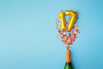 17th anniversary champagne bottle balloon pop