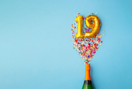 19th anniversary champagne bottle balloon pop