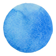 Abstraction hand drawn blue watercolor circle isolated on white background.