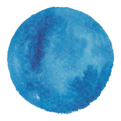 Abstraction hand drawn blue watercolor circle isolated on white background.