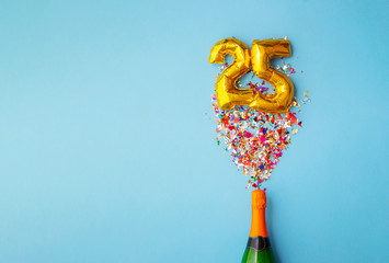25th anniversary champagne bottle balloon pop - obrazy, fototapety, plakaty