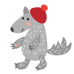 Cute cartoon wolf isolated on white background