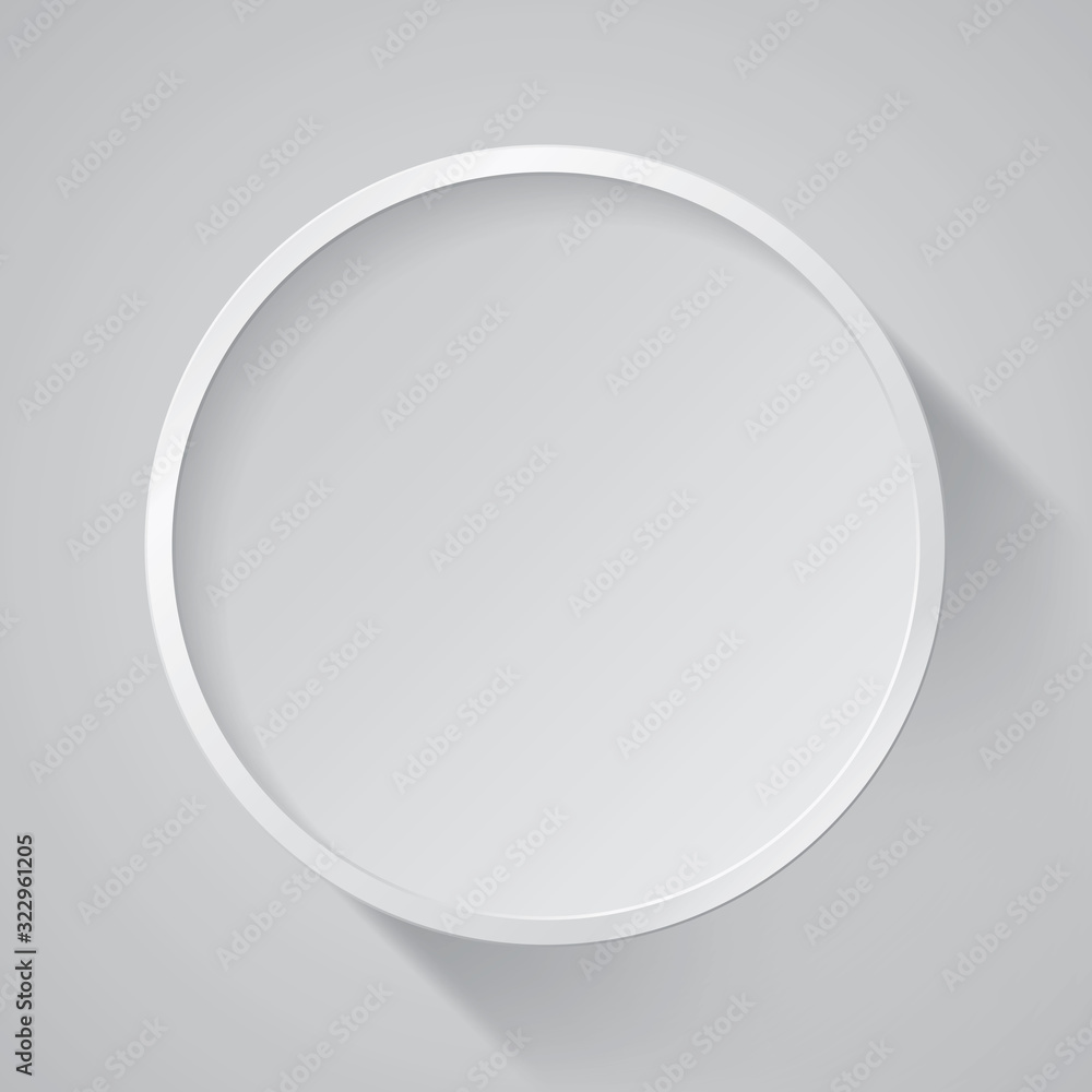 Poster realistic empty round white frame on gray background, border for your creative project, mock-up samp