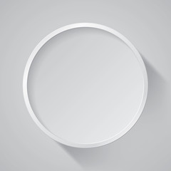 Realistic empty round white frame on gray background, border for your creative project, mock-up sample, vector design object