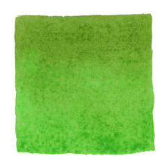 Abstraction hand drawn green watercolor square isolated on white background.