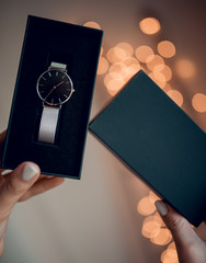 Elegant silver watch in gift box