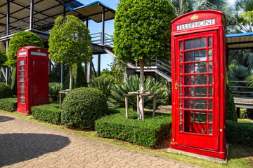 English phone booths in Nong Nooch Tropical Park, Pattaya Thailandnd 